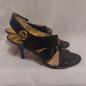 Michael Kors Joselle Open Toe Black Patent Heels Sz 8